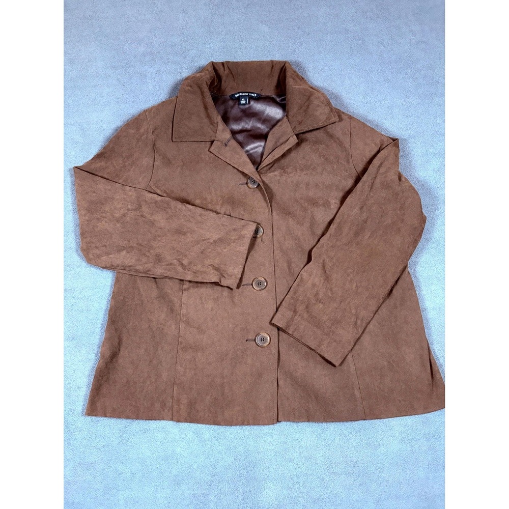 Briggs New York Blazer Jacket Womens XL Brown Stretch Lined Single Breasted